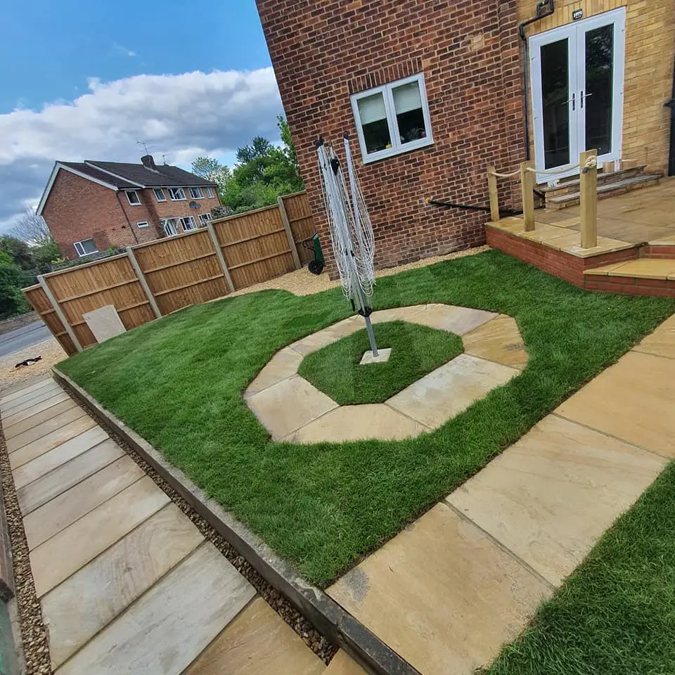 Landscaping in Woking with a newly designed garden and fresh turf installation