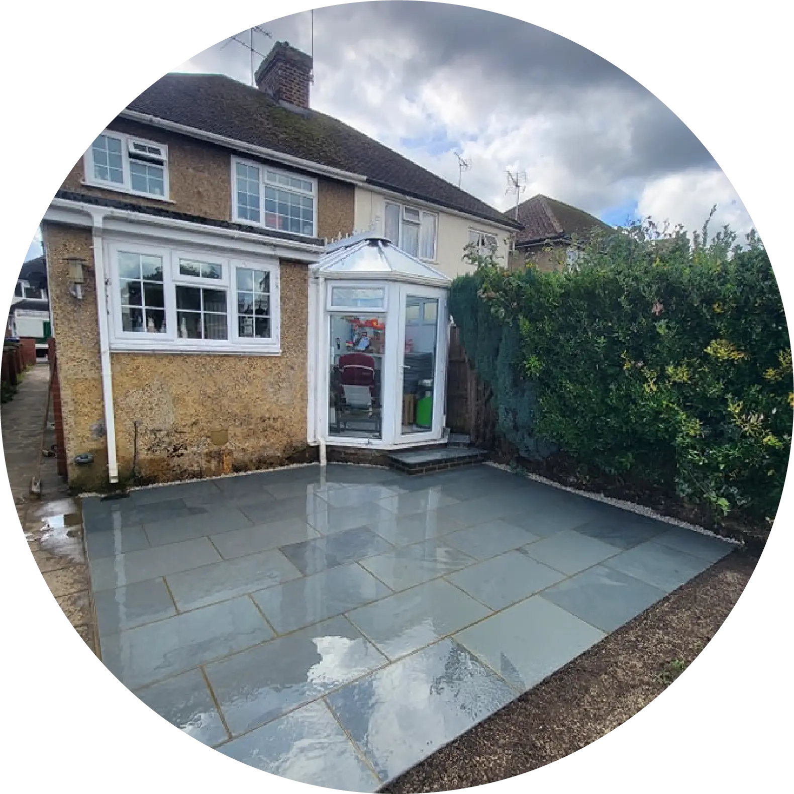Residential patio design in Woking completed by Prestige Garden Maintenance landscaping experts
