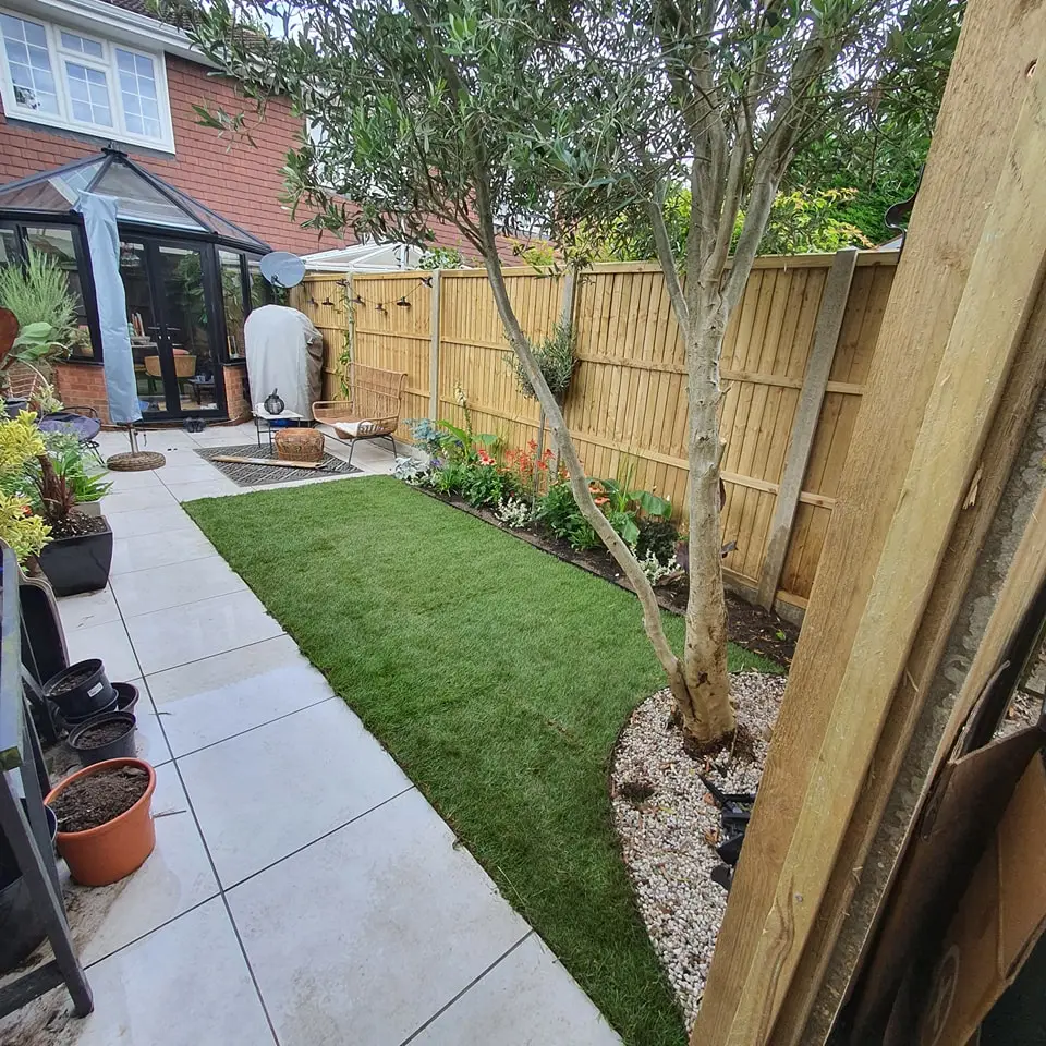 Patio construction in Woking featuring durable stone slabs and clean finish