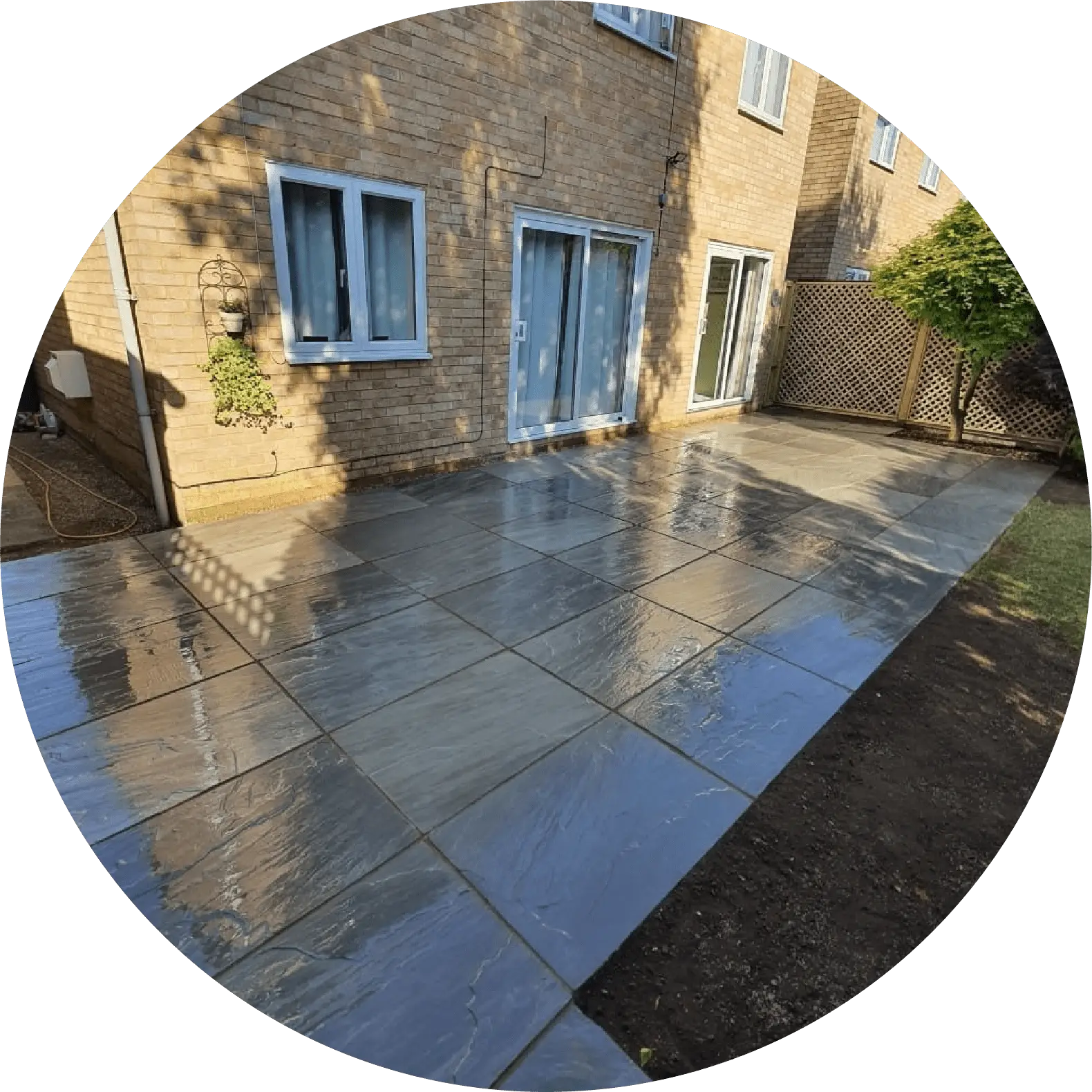 Patio installation in Woking by Prestige Garden Maintenance featuring block paving design