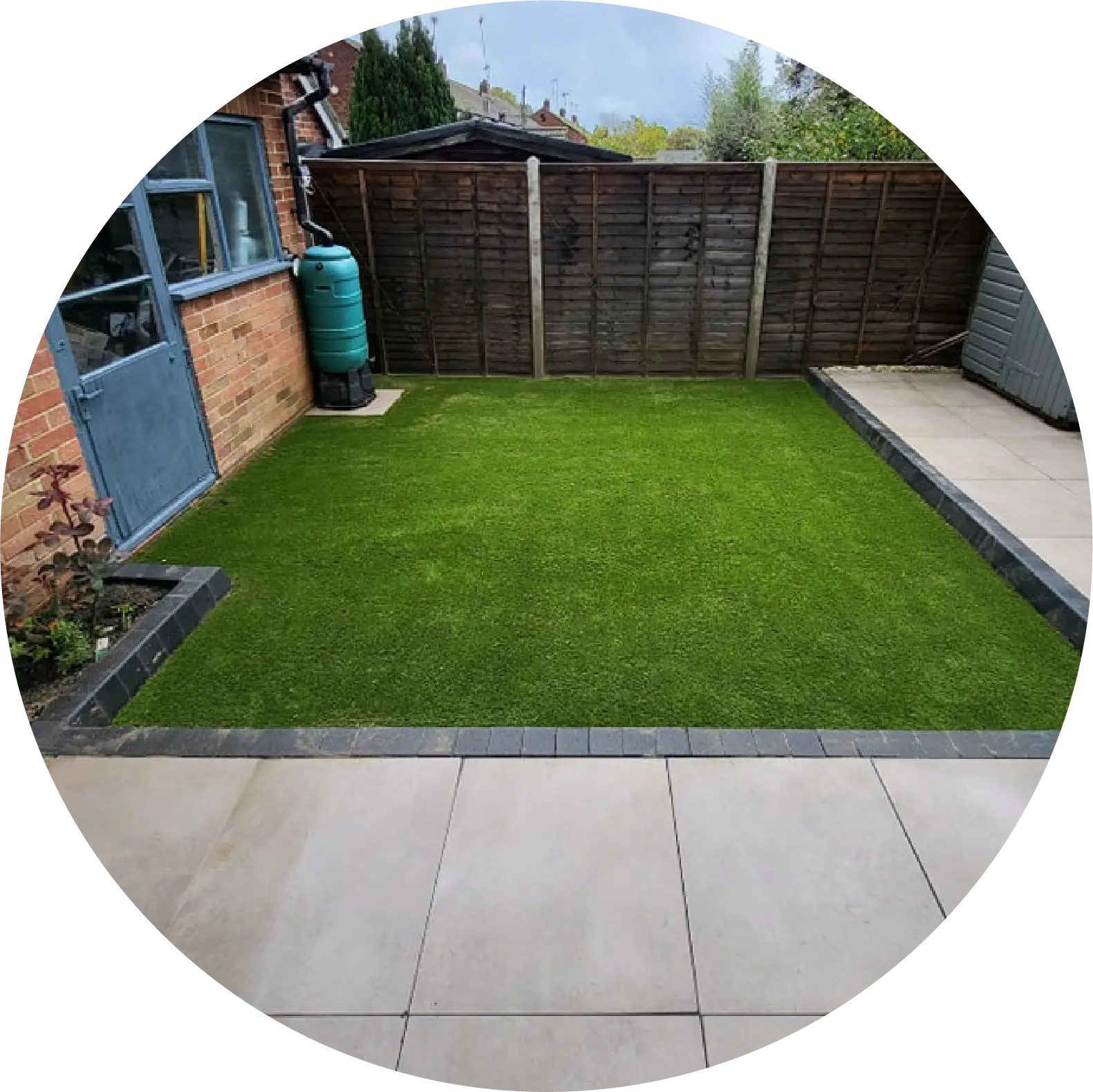 Modern porcelain patio in Woking installed by Prestige Garden Maintenance for outdoor living space